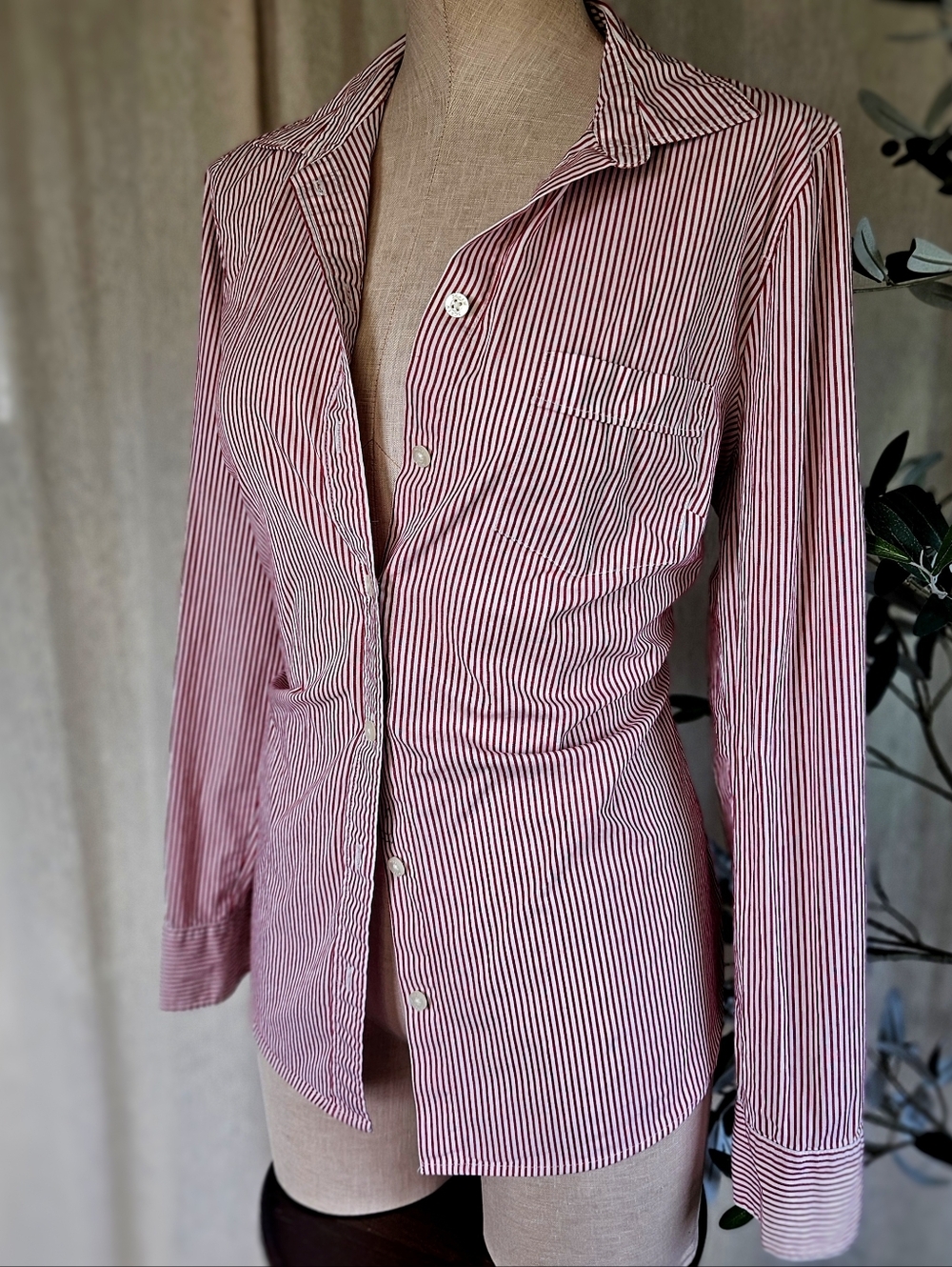 J.Crew Red White Striped 90s Minimal Button Up Cotton Shirt Medium